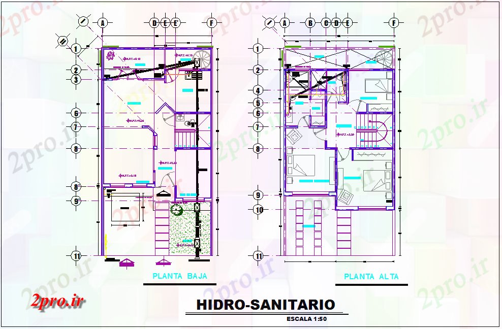 دانلود نقشه جزئیات لوله کشی  بهداشتی نشت آب در طرحی طبقه از خانه (کد80306)