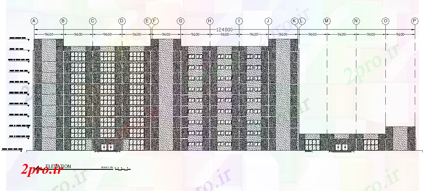 دانلود نقشه بیمارستان - درمانگاه - کلینیک جزئیات نمای طرحی بیمارستان عمومی 67 در 125 متر (کد80316)