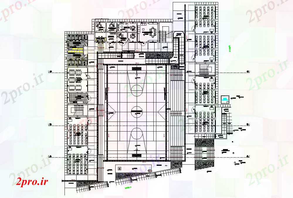 دانلود نقشه دانشگاه ، آموزشکده ، مدرسه ، هنرستان ، خوابگاه - پروژه مدرسه معماری طرحی جزئیات 47 در 50 متر (کد80335)