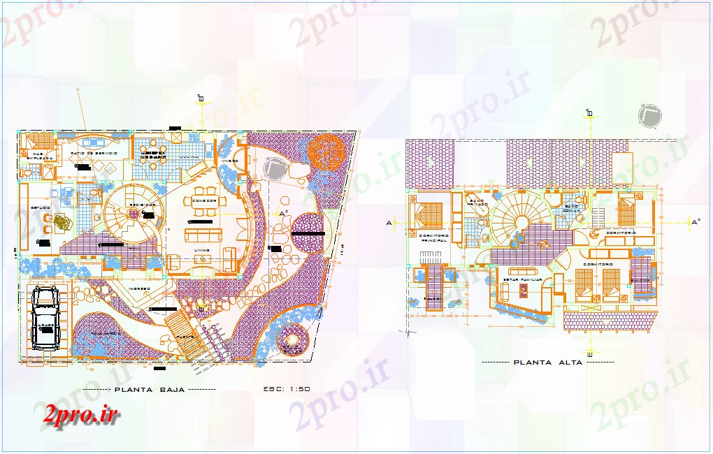 دانلود نقشه مسکونی ، ویلایی ، آپارتمان بالا و پایین برای طرحی منطقه مسکونی با منظره دیدگاه معماری 7 در 15 متر (کد80355)