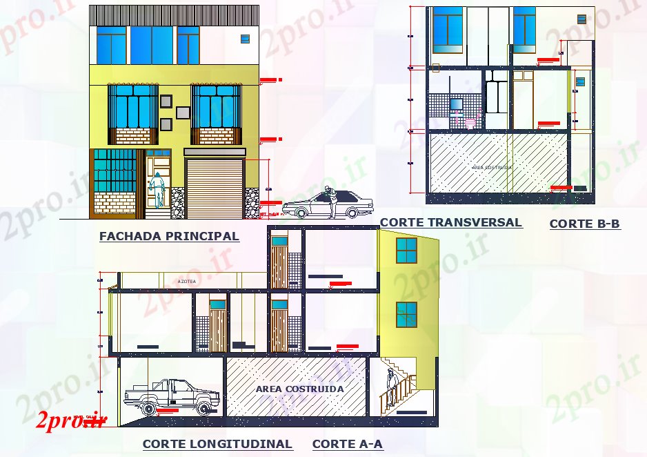 دانلود نقشه مسکونی ، ویلایی ، آپارتمان نما و بخش خانواده طرحی خانه جزئیات 16 در 25 متر (کد80372)