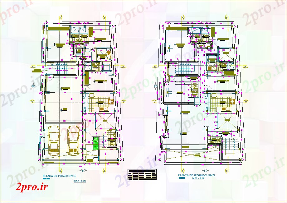 دانلود نقشه مسکونی ، ویلایی ، آپارتمان خانه خانواده اولین و طرحی طبقه دوم با درب و پنجره 11 در 20 متر (کد80388)