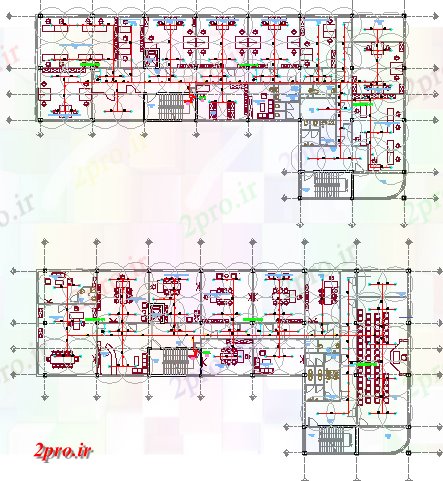 دانلود نقشه ساختمان اداری - تجاری - صنعتی همکف و طبقه اول طراحی جزئیات محیط مدیریت های اداری 21 در 43 متر (کد80390)