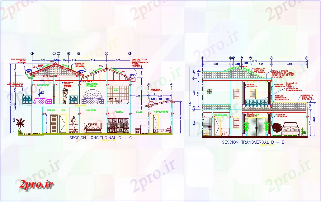 دانلود نقشه مسکونی ، ویلایی ، آپارتمان بخش با محور مختلف برای ساخت و ساز خانه برای دو سطح 12 در 15 متر (کد80392)