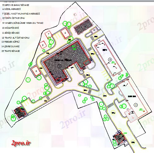 دانلود نقشه ساختمان اداری - تجاری - صنعتی محوطه سازی  با طرحی سایت از ساختمان اداری (کد80399)