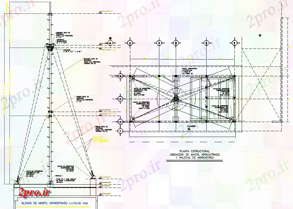 دانلود نقشه جزئیات ساخت و ساز Guying دکل 15 متر  چیدمان (کد80409)