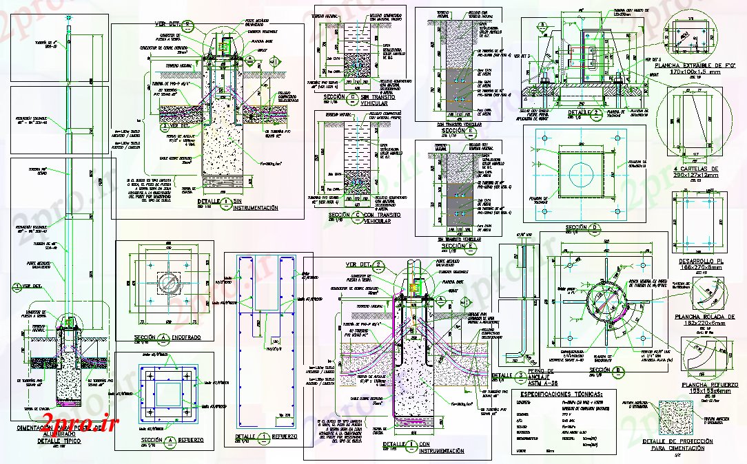 دانلود نقشه جزئیات ساخت و ساز پایه قطب الکتریکی جزئیات (کد80418)