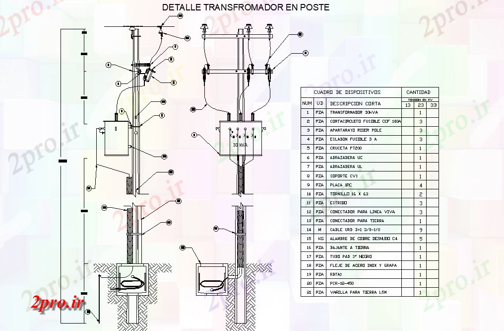 دانلود نقشه معماری سه ترانسفورماتور فاز  قطب (کد80425)