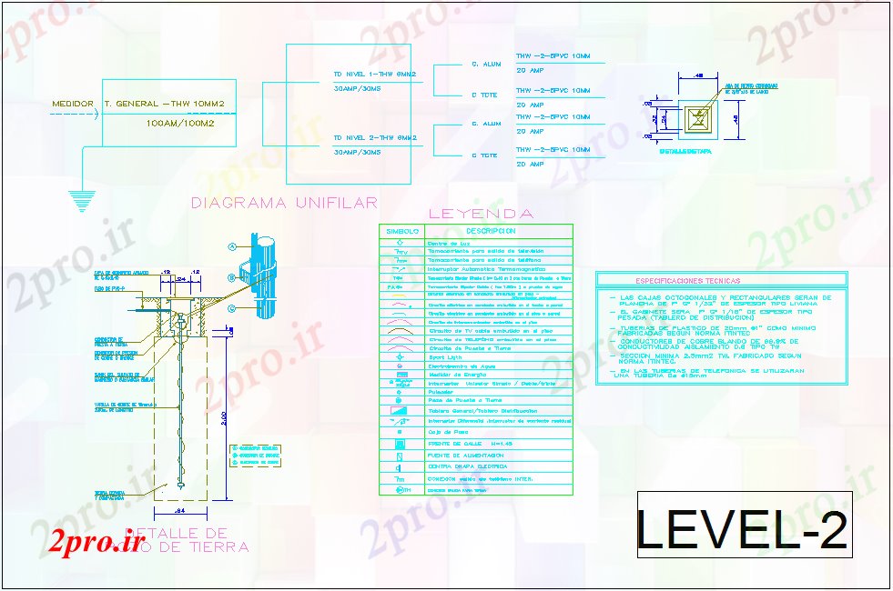 دانلود نقشه طراحی داخلی جزئیات الکتریکی با نمای خانه برای سطح دوم (کد80458)