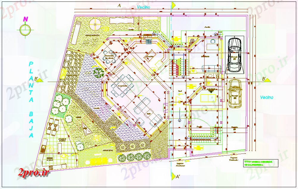 دانلود نقشه مسکونی ، ویلایی ، آپارتمان طرحی طبقه پایین خانه های تک خانواده با نمای معماری 14 در 18 متر (کد80471)