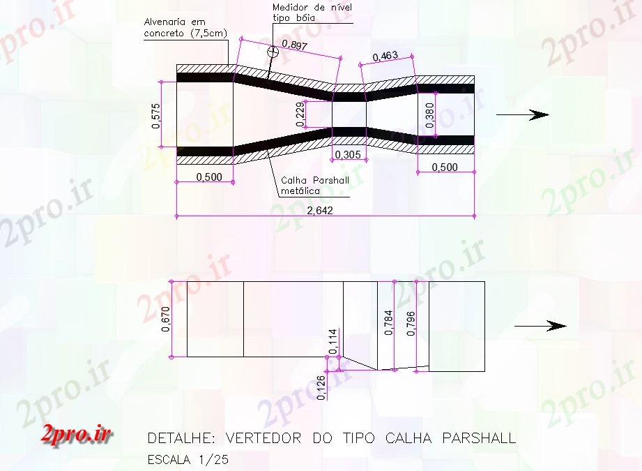 دانلود نقشه جزئیات ساخت و ساز شیب گرم نوع از طریق فهرست  طرحی پارشال (کد80479)