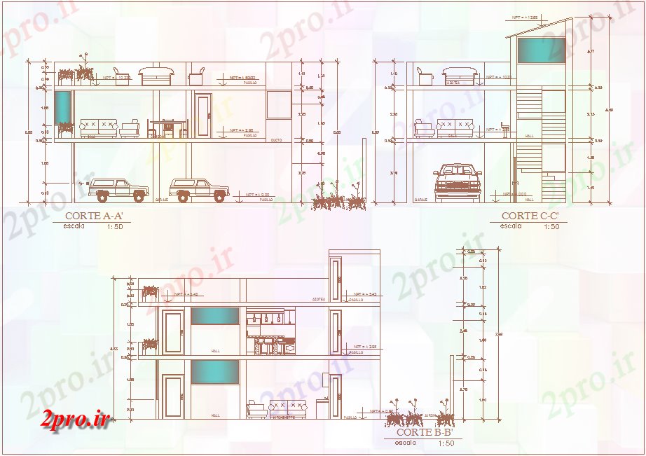 دانلود نقشه مسکونی ، ویلایی ، آپارتمان بخش با محور مختلف برای مسکن خانواده ساخت 7 در 10 متر (کد80495)