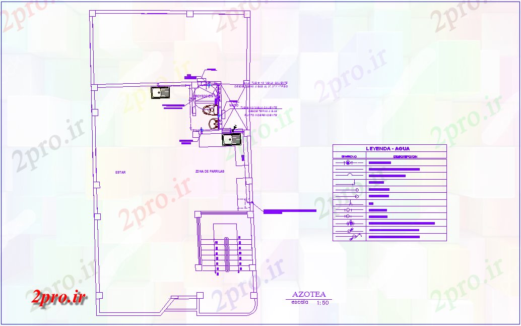 دانلود نقشه جزئیات لوله کشی سقف طرحی بالای لوله آب خط هیدرولیک با افسانه ای آن را برای خانواده خانه (کد80511)