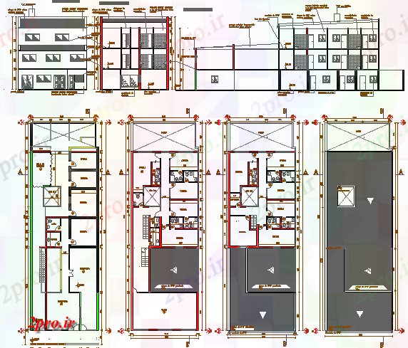 دانلود نقشه ساختمان اداری - تجاری - صنعتی دفاتر و حرفه ای کتابخانه سه طبقه خودکار جزئیات 10 در 30 متر (کد80547)