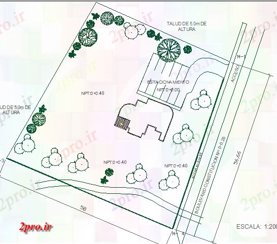 دانلود نقشه باغ شخصیجزئیات محوطه سازی ساختمان اداری 13 در 16 متر (کد80548)