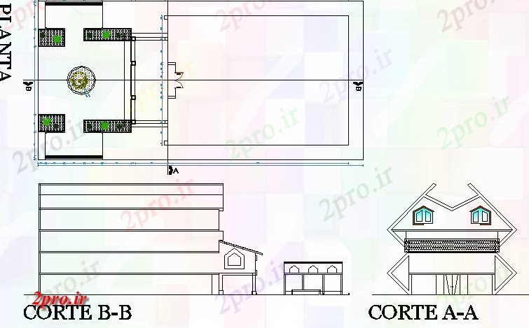 دانلود نقشه ساختمان اداری - تجاری - صنعتی بخشی) A-A و B-B جزئیات با طرحی دفتر اقتصادی ساخت 21 در 45 متر (کد80556)