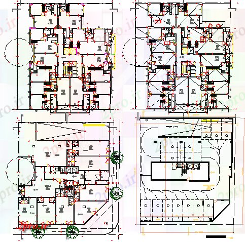 دانلود نقشه ساختمان اداری - تجاری - صنعتی چهار دان جزئیات طرحی طبقه ساختمان های مسکونی و تجاری 20 در 26 متر (کد80562)