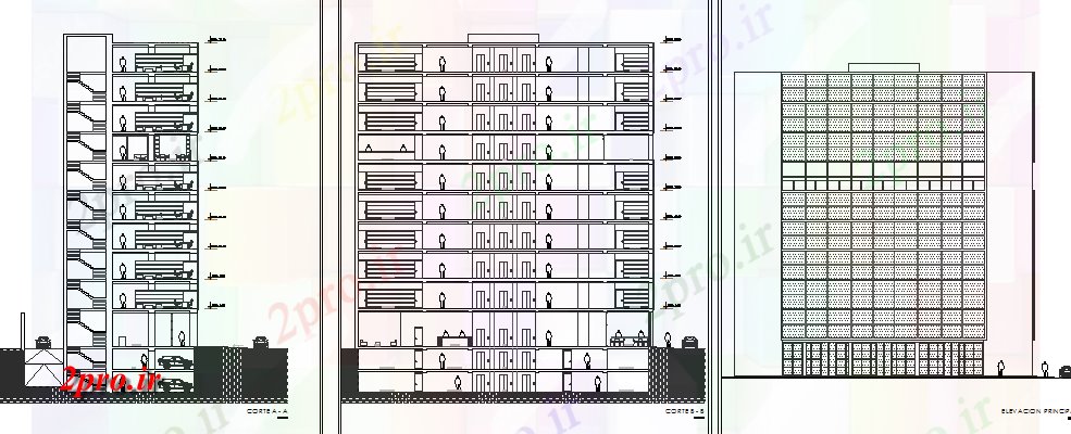 دانلود نقشه ساختمان اداری - تجاری - صنعتی چند دان نما ساختمان اداری و جزئیات مقطعی 20 در 35 متر (کد80580)
