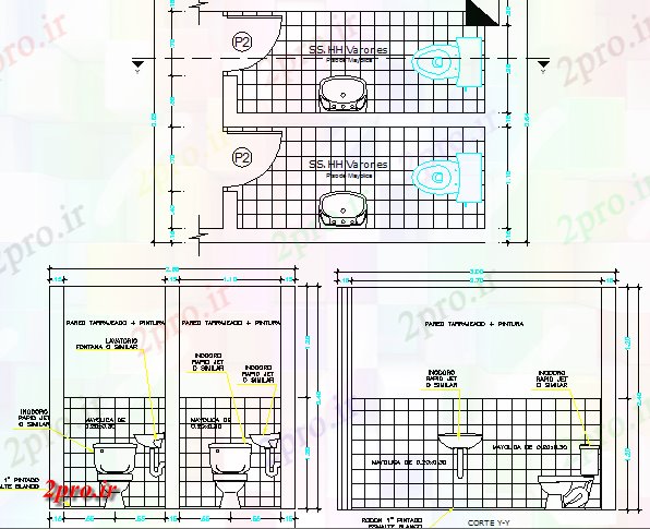 دانلود نقشه بلوک حمام و توالتنصب و راه اندازی لوله کشی و جزئیات مقطعی از دفتر شهرداری (کد80582)