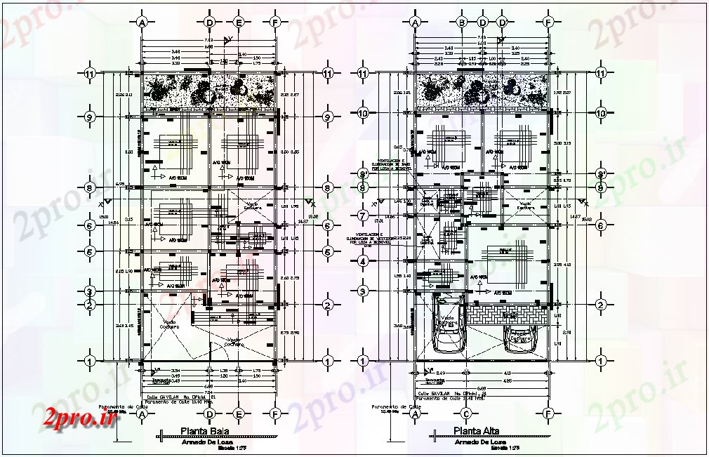 دانلود نقشه جزئیات ساخت و ساز پایین و طرحی طبقه بالا از منطقه مسکونی با منظره ساخت و ساز (کد80646)
