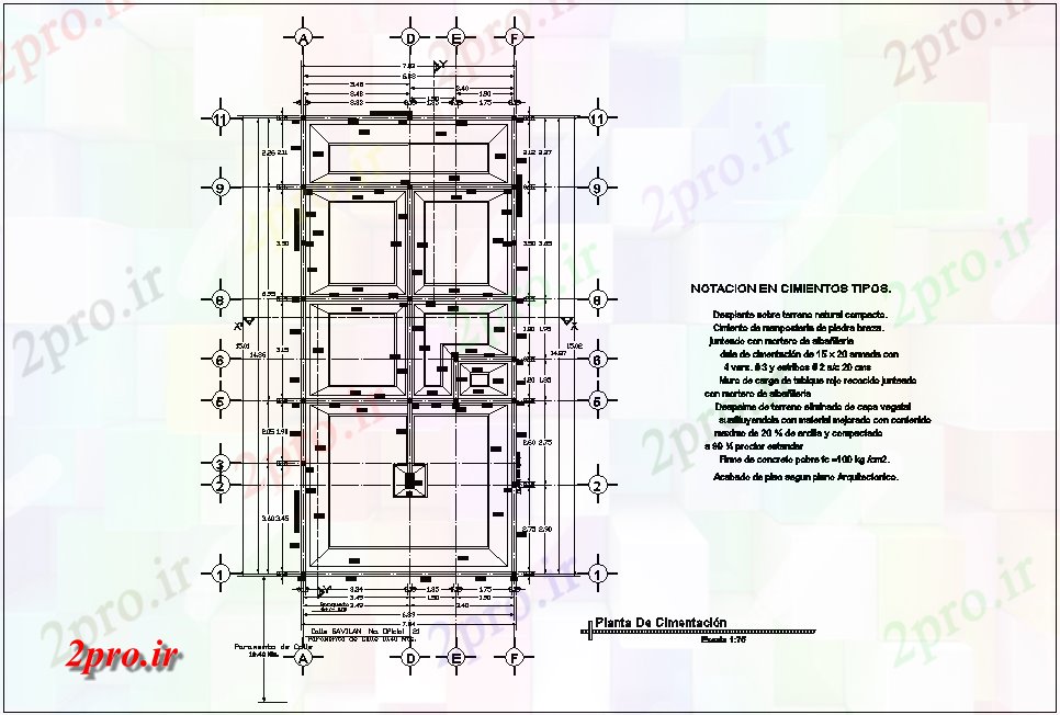 دانلود نقشه جزئیات ساخت و ساز طرحی بنیاد با نمای ساخت و ساز برای منطقه مسکونی (کد80704)