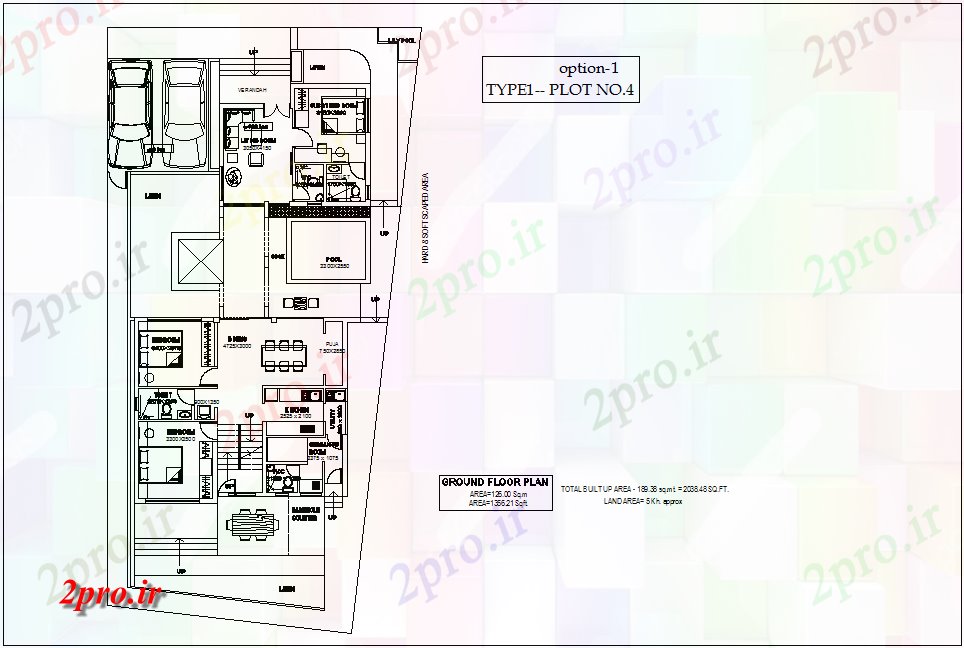دانلود نقشه خانه های کوچک ، نگهبانی ، سازمانی - نوع 1 PLOT NO طرحی طبقه 4 زمین از خانه های ویلایی با نمای معماری 8 در 23 متر (کد80726)