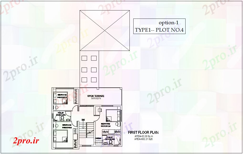 دانلود نقشه خانه های کوچک ، نگهبانی ، سازمانی - طرحی طبقه اول از نوع 1 طرحی NO4 از خانه های ویلایی با نمای معماری 8 در 23 متر (کد80727)