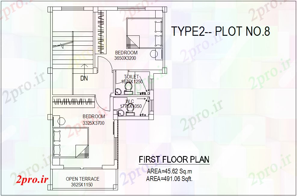 دانلود نقشه خانه های کوچک ، نگهبانی ، سازمانی - طرحی طبقه اول از خانه های ویلایی نوع 2 NO8 طرحی با نظر معماری 8 در 23 متر (کد80734)