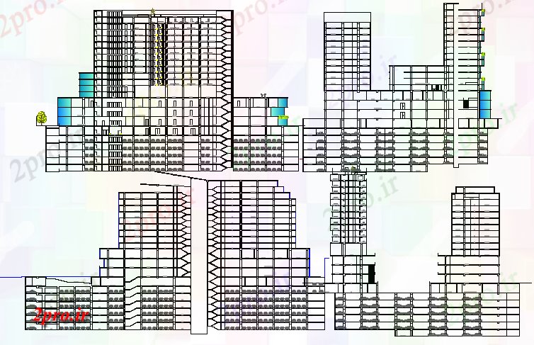دانلود نقشه ساختمان مرتفعساختمان اداری با هتل و خرید نماات و بخش 90 در 148 متر (کد80740)