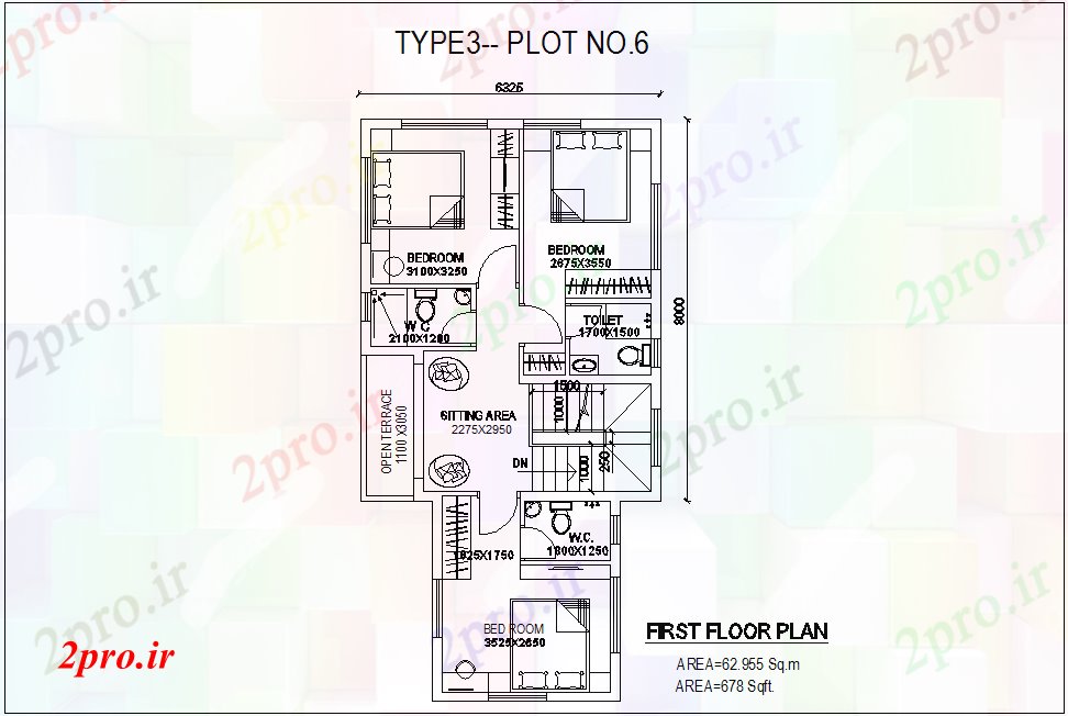 دانلود نقشه خانه های کوچک ، نگهبانی ، سازمانی - طبقه اول نوع طرحی 3 طرحی NO6 معماری خانه های ویلایی 8 در 23 متر (کد80743)