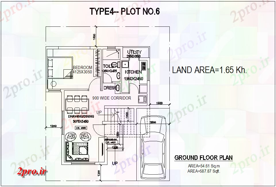 دانلود نقشه خانه های کوچک ، نگهبانی ، سازمانی - نوع 4 طراحی طبقه NO6 زمین با نمای معماری خانه های ویلایی 8 در 23 متر (کد80746)