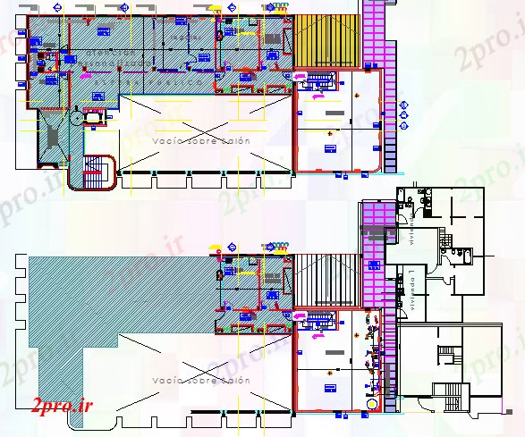 دانلود نقشه بانک ها بانک جزئیات طرحی دفتر طبقه ساختمان با تجهیزات 38 در 46 متر (کد80747)