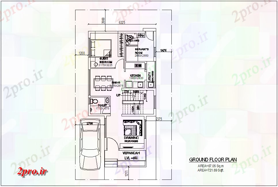 دانلود نقشه خانه های کوچک ، نگهبانی ، سازمانی - طرحی طبقه همکف از خانه های ویلایی با نمای معماری 8 در 23 متر (کد80757)