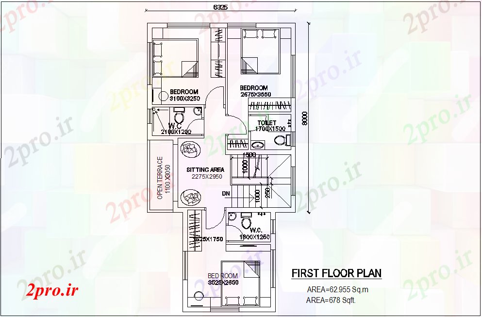 دانلود نقشه خانه های کوچک ، نگهبانی ، سازمانی - طرحی طبقه اول با منظره از خانه های ویلایی با معماری 8 در 23 متر (کد80760)