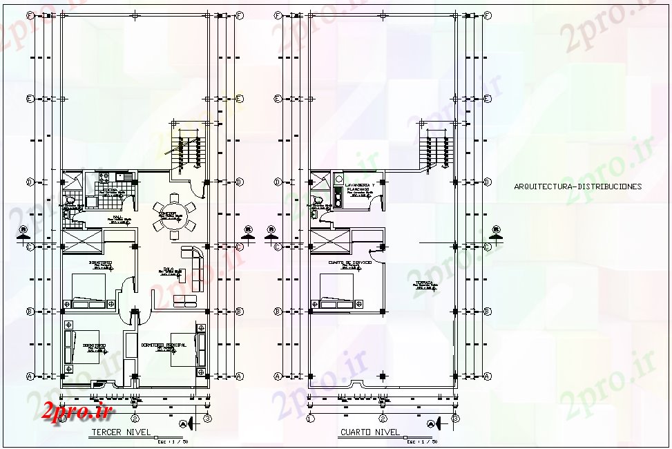 دانلود نقشه مسکونی ، ویلایی ، آپارتمان سوم و چهارم طرحی طبقه از خانه چهار سطح با معماری 9 در 13 متر (کد80775)