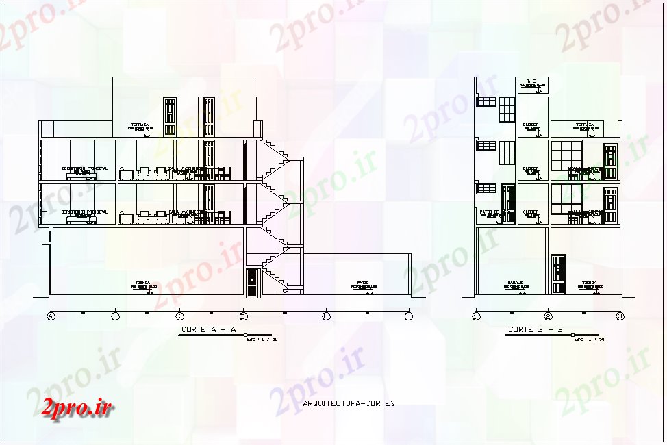 دانلود نقشه مسکونی ، ویلایی ، آپارتمان بخش با محور مختلف برای ساخت و ساز خانه برای سطح چهارم 9 در 13 متر (کد80776)