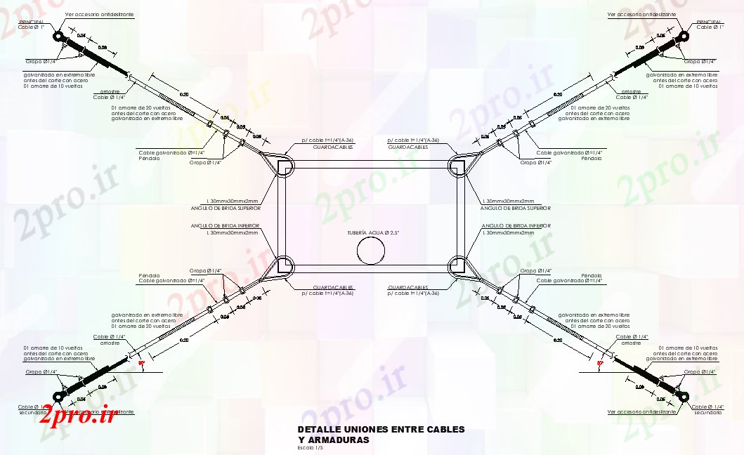 دانلود نقشه جزئیات ساخت و ساز اتصالات جزئیات بین کابل  (کد80793)
