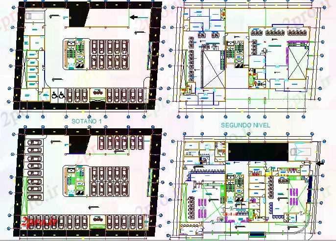 دانلود نقشه ساختمان اداری - تجاری - صنعتی زمین، اول و بالای طراحی طبقه جزئیات مدیریت ساخت 31 در 42 متر (کد80814)