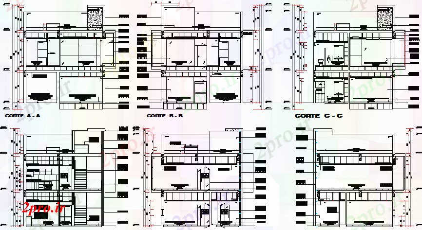 دانلود نقشه ساختمان اداری - تجاری - صنعتی همه طرفه جزئیات مقطعی از دفتر چند طبقه ساخت 9 در 24 متر (کد80866)