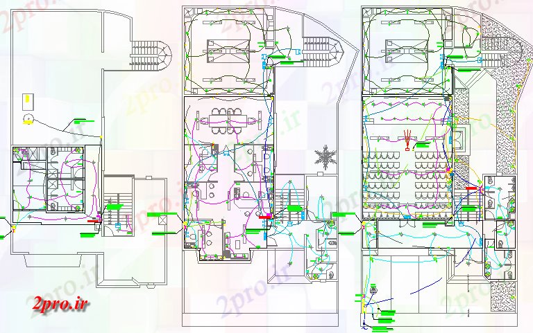دانلود نقشه ساختمان اداری - تجاری - صنعتی طراحی طبقه با نصب و راه اندازی برق ساختمان اداری 14 در 24 متر (کد80921)