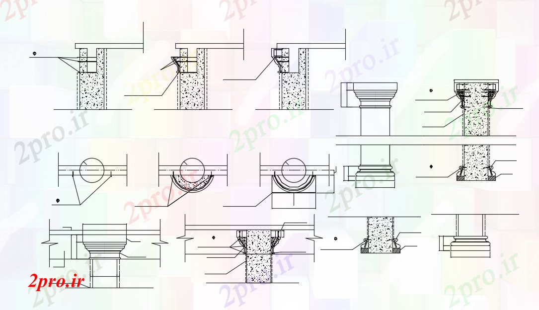 دانلود نقشه جزئیات ساخت و ساز ستون به سبک اروپایی با نمای ساخت و ساز (کد80938)