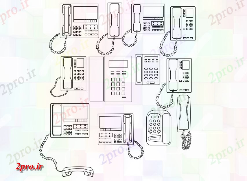 دانلود نقشه طراحی داخلی طرحی تلفن با طرحی های مختلف با مشخصات الکتریکی (کد80990)