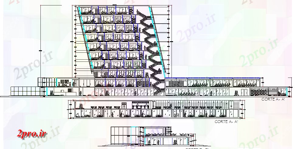 دانلود نقشه ساختمان اداری - تجاری - صنعتی فرم اصلی دفتر چند طبقه ساخت 117 در 130 متر (کد81047)