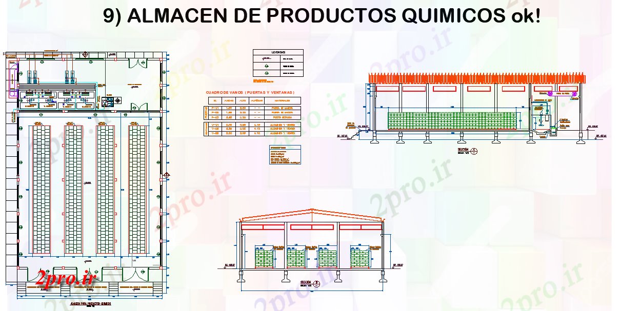 دانلود نقشه ساختمان اداری - تجاری - صنعتی محصولات ذخیره طرحی و بخش جزئیات 16 در 26 متر (کد81050)