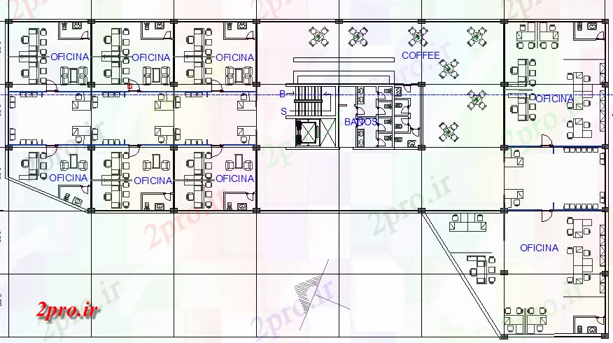 دانلود نقشه ساختمان اداری - تجاری - صنعتی دفتر و خرید طرحی مرکز طرحی ساختمان جزئیات 35 در 66 متر (کد81095)