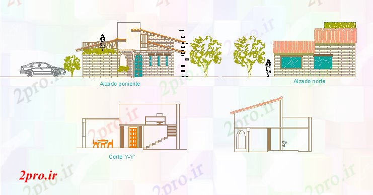 دانلود نقشه مسکونی ، ویلایی ، آپارتمان طراحی نمای طراحی خانه خانواده 8 در 8 متر (کد81113)