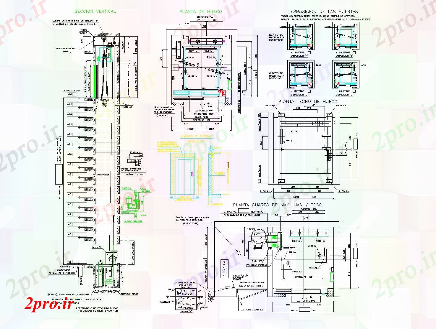 دانلود نقشه جزئیات ساخت و ساز جزئیات آسانسور  طرح (کد81167)