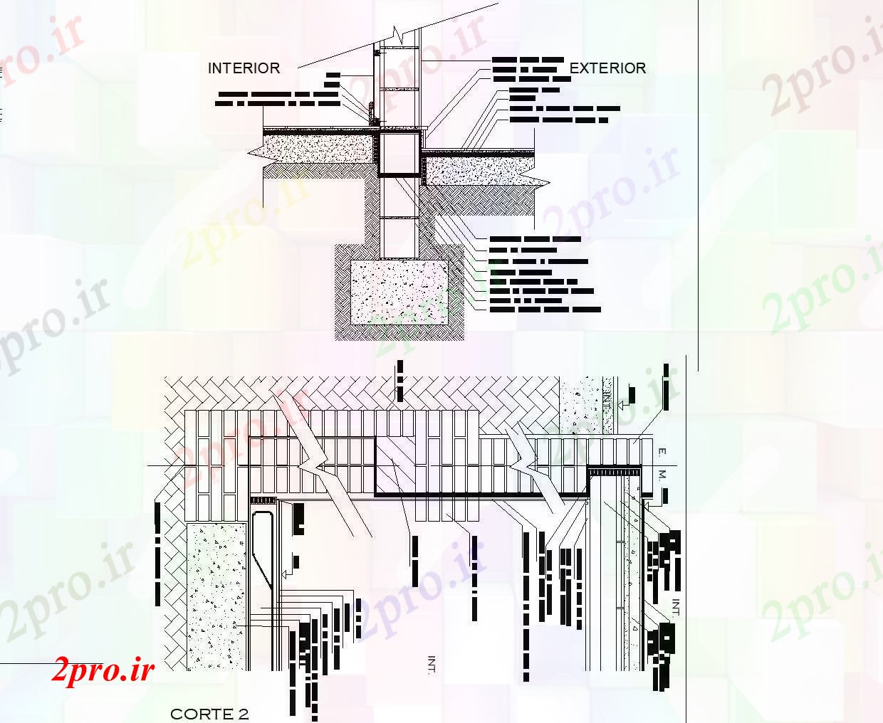 دانلود نقشه جزئیات ساخت و ساز اتصال اسلب دیوار پایه  (کد81170)