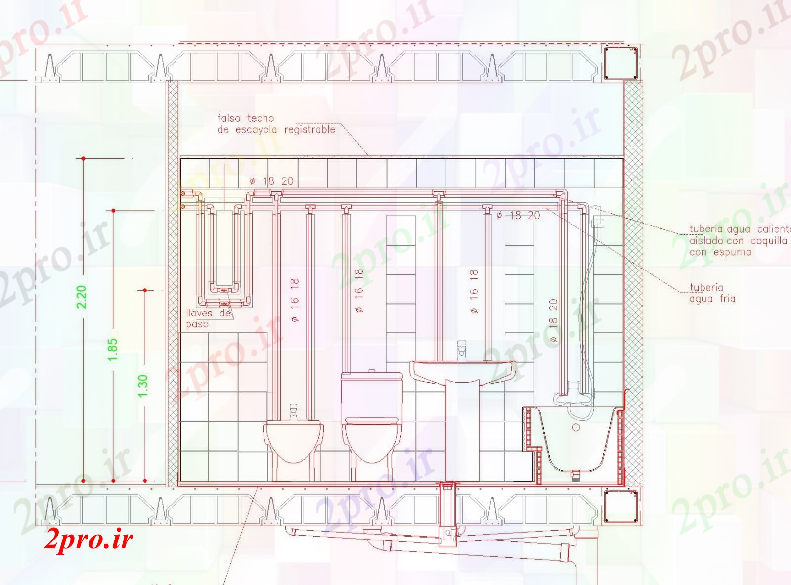 دانلود نقشه جزئیات ساخت و ساز بخش حمام  طرحی acd (کد81200)