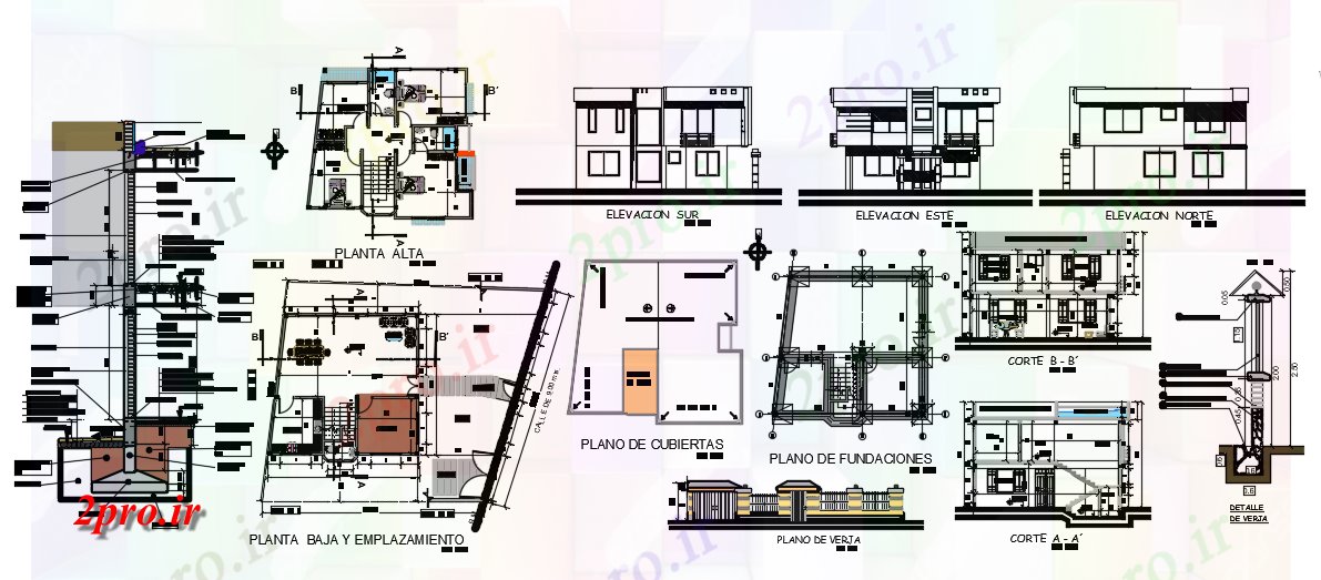 دانلود نقشه مسکونی ، ویلایی ، آپارتمان طرحی طبقه با نما از منطقه مسکونی با منظره معماری 9 در 10 متر (کد81204)